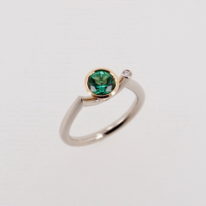 18kt. Palladium White Gold & Peach Gold Ring with Green Tourmaline & Diamond by Bayot Heer at The Avenue Gallery, a contemporary fine art gallery in Victoria, BC, Canada.