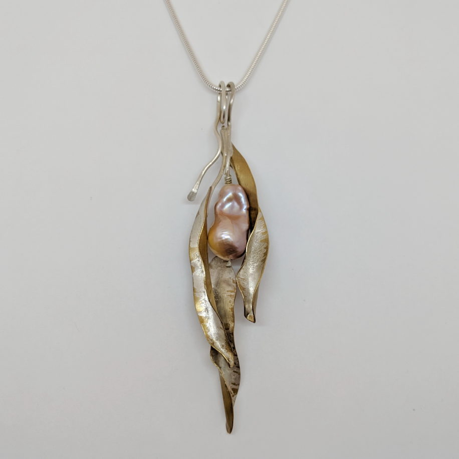 Silver Infused Bronze & Baroque Pearl Pendant by Darlene Letendre at The Avenue Gallery, a contemporary fine art gallery in Victoria, BC, Canada.