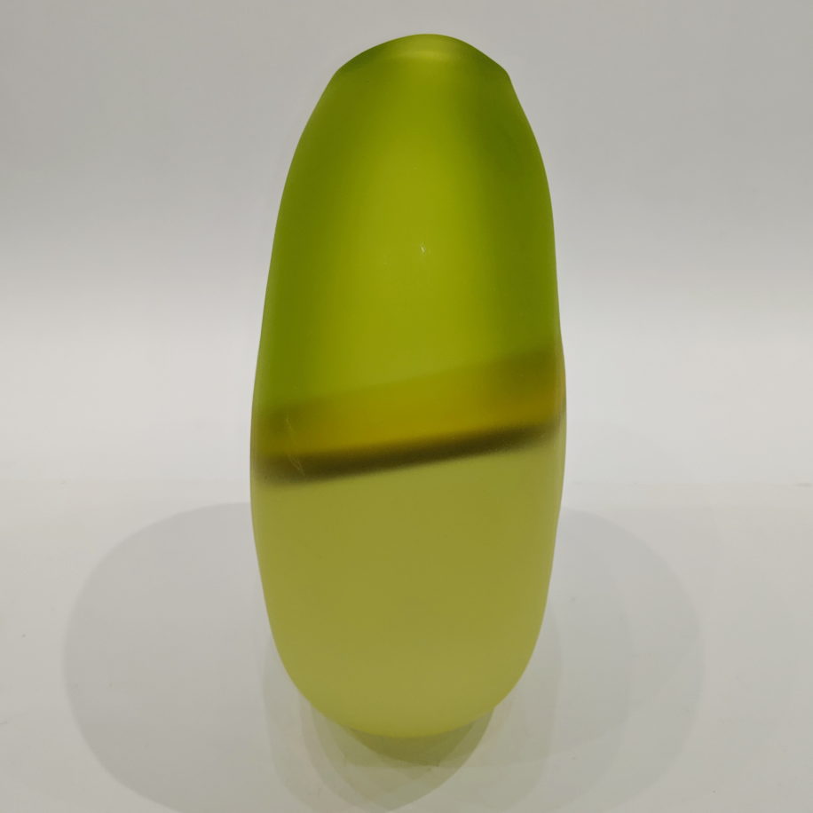 Frosted Abstract Landscape Vase (Lime Green) by Lisa Samphire at The Avenue Gallery, a contemporary fine art gallery in Victoria, BC, Canada.