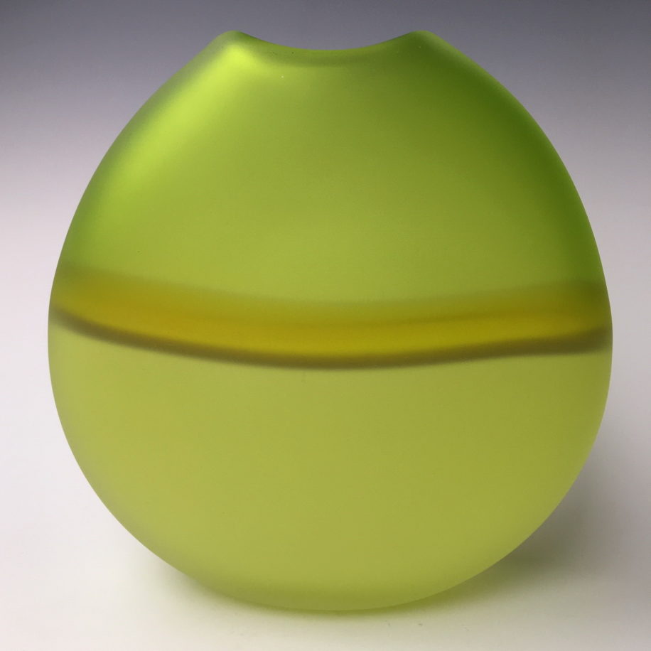 Frosted Abstract Landscape Vase (Lime Green) by Lisa Samphire at The Avenue Gallery, a contemporary fine art gallery in Victoria, BC, Canada.