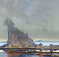 Stack in Low Clouds, Bamfield (Field Study) by Brent Lynch at The Avenue Gallery, a contemporary fine art gallery in Victoria, BC, Canada.