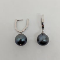 14kt. White Gold & Charcoal Freshwater Pearl Earrings by Val Nunns at The Avenue Gallery, a contemporary fine art gallery in Victoria, BC, Canada.