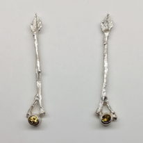 Twig with Little Leaf & Citrine Earrings by Andrea Russell at The Avenue Gallery, a contemporary fine art gallery in Victoria, BC, Canada.