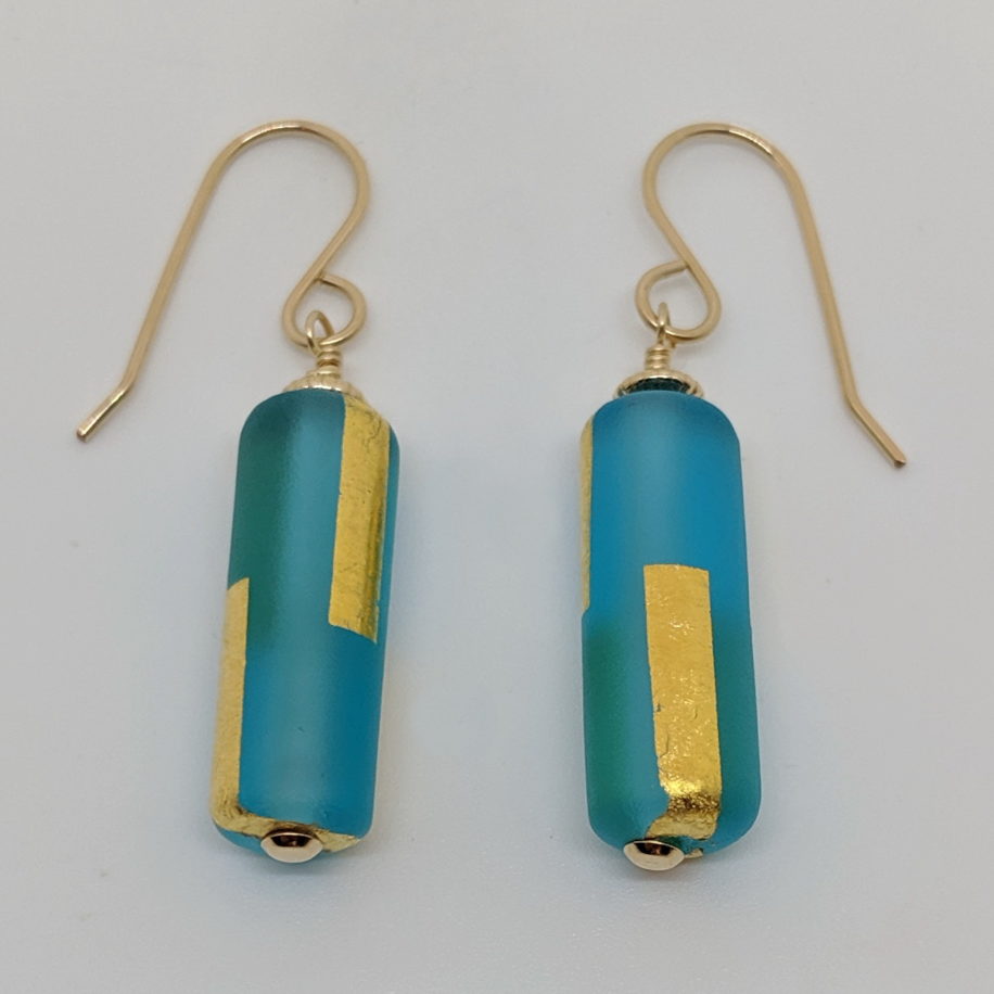 Gold Line Earrings (Blue) by Minori Takagi at The Avenue Gallery, a contemporary fine art gallery in Victoria, BC, Canada.