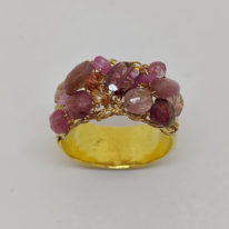 22kt. Gold Ring with Pink Tourmaline & 18kt. Gold Wire Crochet by Veronica Stewart at The Avenue Gallery, a contemporary fine art gallery in Victoria, BC, Canada.