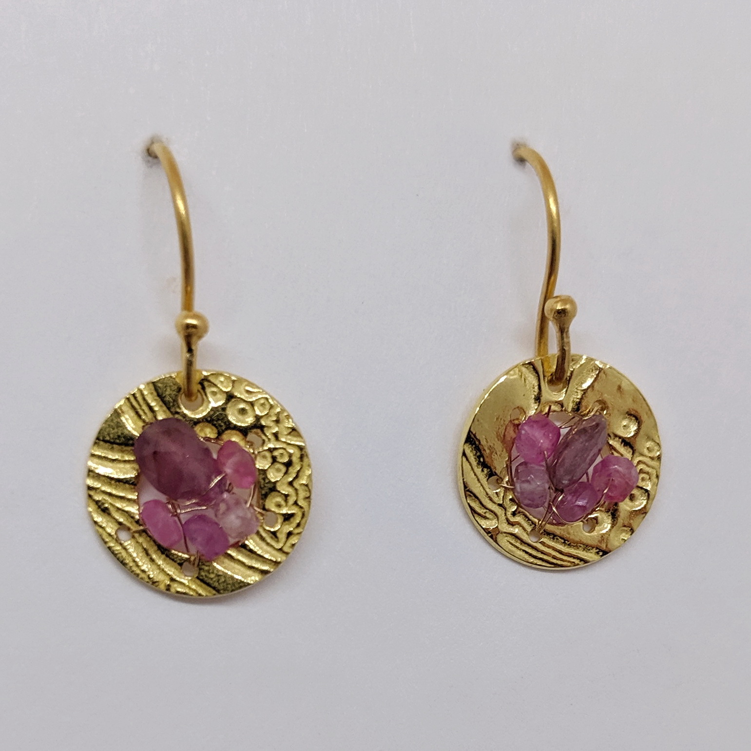 22kt. Gold Earrings with 14kt. Wire Crochet & Pink Tourmaline by ...