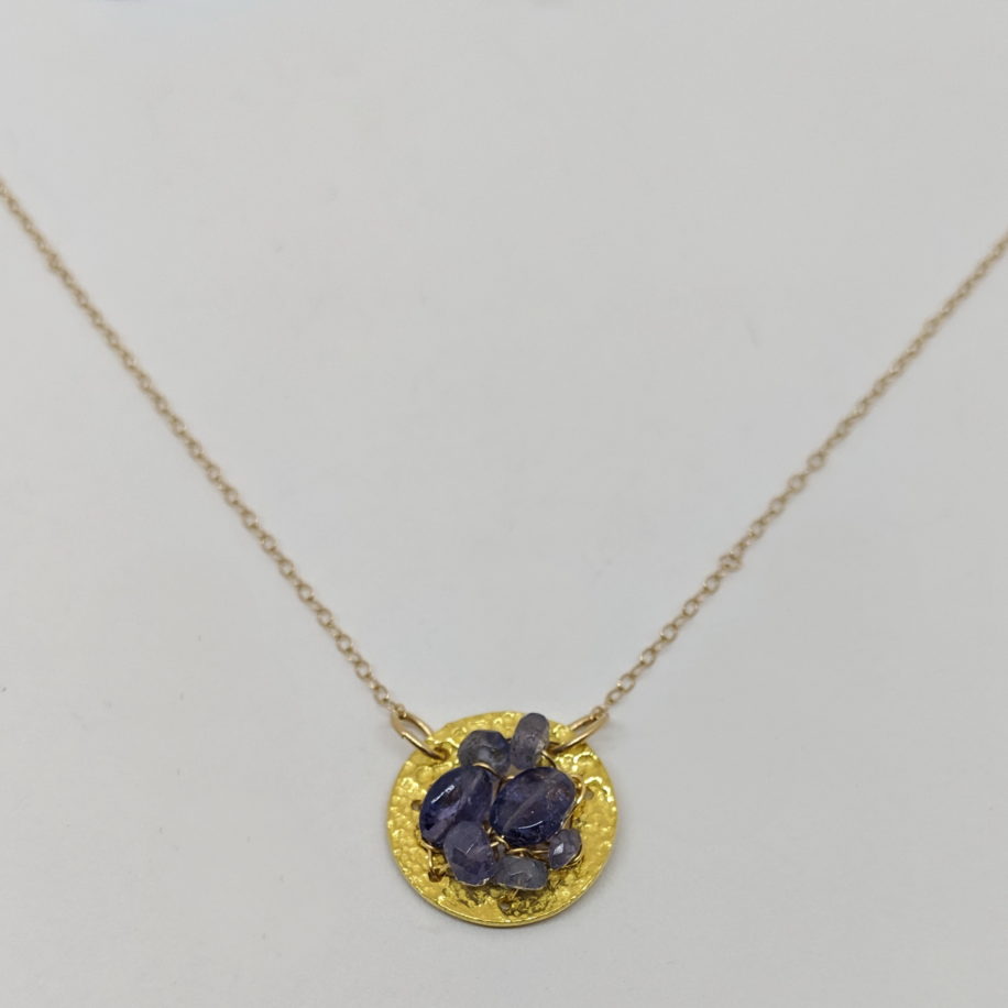 22kt. Gold Pendant on 14kt. Gold Fine Chain with Tanzanite by Veronica Stewart at The Avenue Gallery, a contemporary fine art gallery in Victoria, BC, Canada.