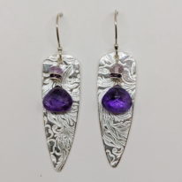 Large Textured Shield Earrings with Amethyst by Veronica Stewart at The Avenue Gallery, a contemporary fine art gallery in Victoria, BC, Canada.