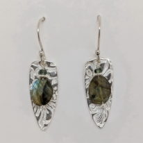 Small Textured Shield Earrings with Labradorite by Veronica Stewart at The Avenue Gallery, a contemporary art gallery in Victoria BC., Canada