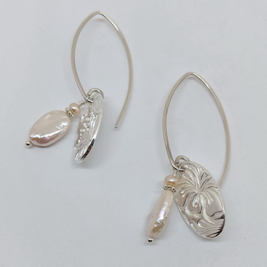 Medium Textured Oval Earrings with Pearls by Veronica Stewart at The Avenue Gallery, a contemporary fine art gallery in Victoria, BC, Canada.