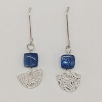 Tiny Silver Shield Earrings with Kyanite by Veronica Stewart at The Avenue Gallery, a contemporary fine art gallery in Victoria, BC, Canada.