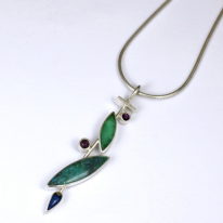 Chrysocolla, Chrysoprase, Lapis & Amethyst Pendant by Brenda Roy at The Avenue Gallery, a contemporary fine art gallery in Victoria, BC, Canada.