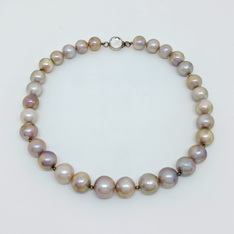 Champagne Freshwater Pearl Necklace with Crystal Clasp by Val Nunns at The Avenue Gallery, a contemporary fine art gallery in Victoria, BC, Canada.