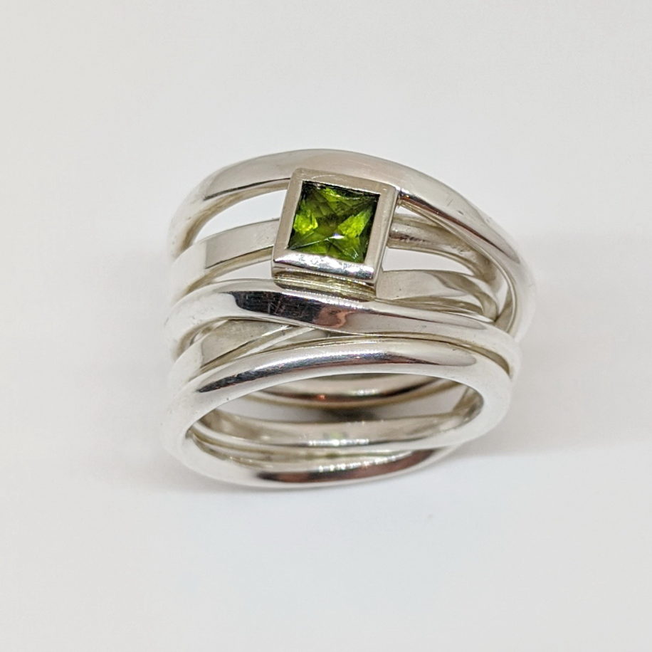 Onefooter Sterling Silver Ring with Princess Cut Tourmaline by Dorothée Rosen at The Avenue Gallery, a contemporary art gallery in Victoria BC., Canada