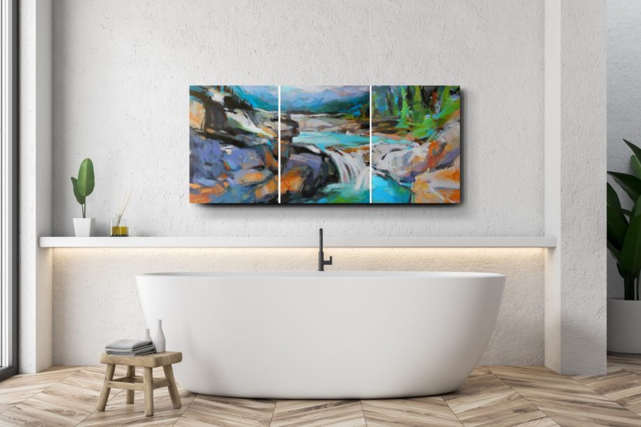 Elbow Falls Panorama by Becky Holuk at The Avenue Gallery, a contemporary fine art gallery in Victoria, BC, Canada.