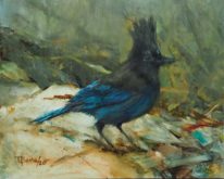 Stellar Jay by Tanya Bone at The Avenue Gallery, a contemporary fine art gallery in Victoria, BC, Canada.