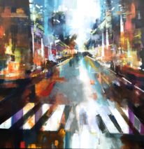 Downtown by Night by Yared Nigussu at The Avenue Gallery, a contemporary fine art gallery in Victoria, BC, Canada.
