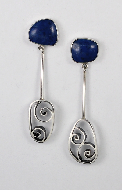 Spiral and Lapis Earrings by Brenda Roy at The Avenue Gallery, a contemporary art gallery in Victoria BC., Canada