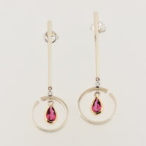 Gold Earrings with Red Tourmaline (Rubellite) & Diamonds by Bayot Heer at The Avenue Gallery, a contemporary fine art gallery in Victoria, BC, Canada.