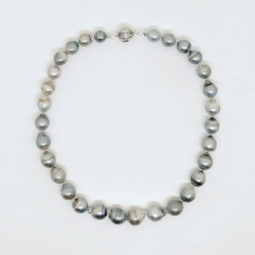 Light Grey Tahitian Pearl Necklace by Val Nunns at The Avenue Gallery, a contemporary fine art gallery in Victoria, BC, Canada.