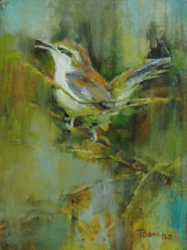 This Mere Singing Wren by Tanya Bone at The Avenue Gallery, a contemporary fine art gallery in Victoria, BC, Canada.