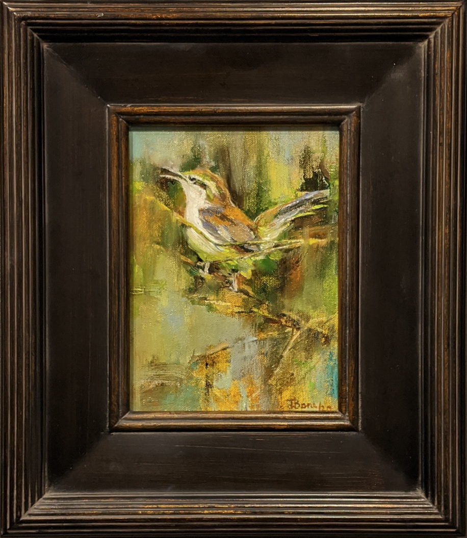 This Mere Singing Wren by Tanya Bone at The Avenue Gallery, a contemporary fine art gallery in Victoria, BC, Canada.