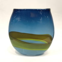 XLG Abstract Landscape Vase (Dark Blue, Light Blue, Lime) by Lisa Samphire at The Avenue Gallery, a contemporary fine art gallery in Victoria, BC, Canada.