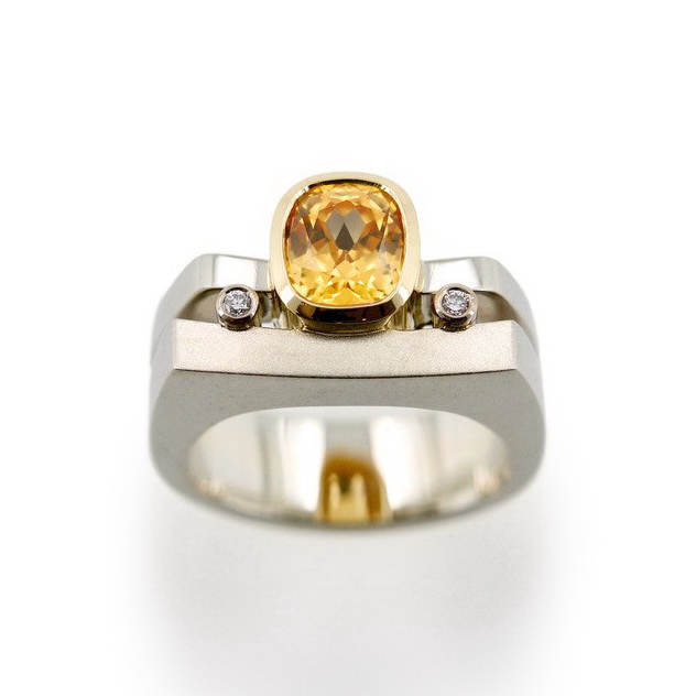 18kt. White & Yellow Gold Ring with Yellow Zircon & Diamonds by Bayot Heer at The Avenue Gallery, a contemporary fine art gallery in Victoria, BC, Canada.