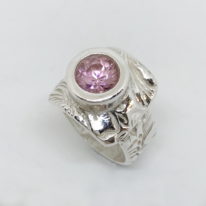 Textured Ring with Pink Cubic Zirconia by Veronica Stewart at The Avenue Gallery, a contemporary fine art gallery in Victoria, BC, Canada.