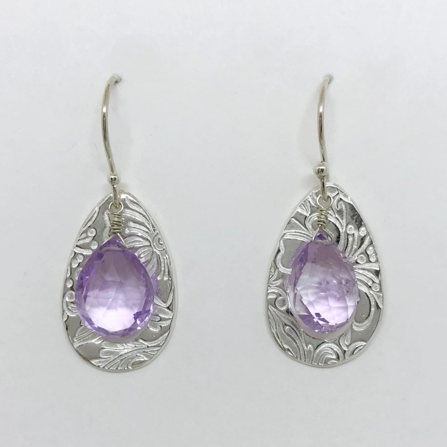 Teardrop Textured Earrings with Amethyst (Large) by Veronica Stewart at The Avenue Gallery, a contemporary fine art gallery in Victoria, BC, Canada.