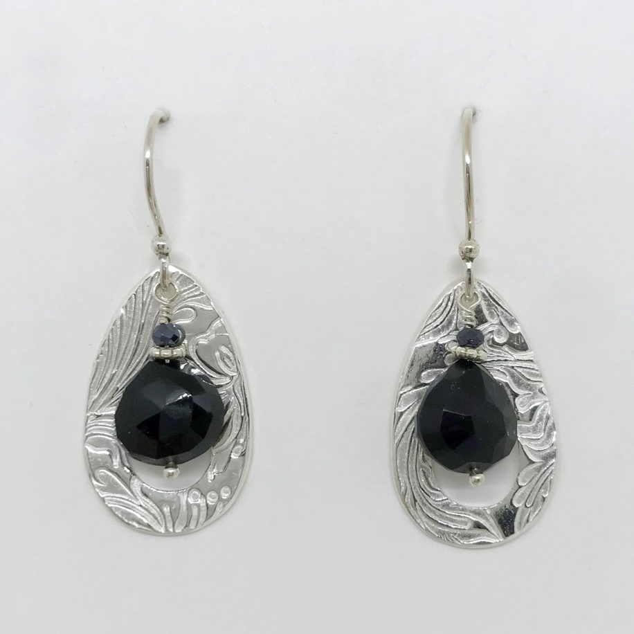 Teardrop Textured Earrings with Onyx (Large) by Veronica Stewart at The Avenue Gallery, a contemporary fine art gallery in Victoria, BC, Canada.