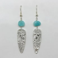 Long Shield Textured Earrings with Amazonite (Large) by Veronica Stewart at The Avenue Gallery, a contemporary fine art gallery in Victoria, BC, Canada.