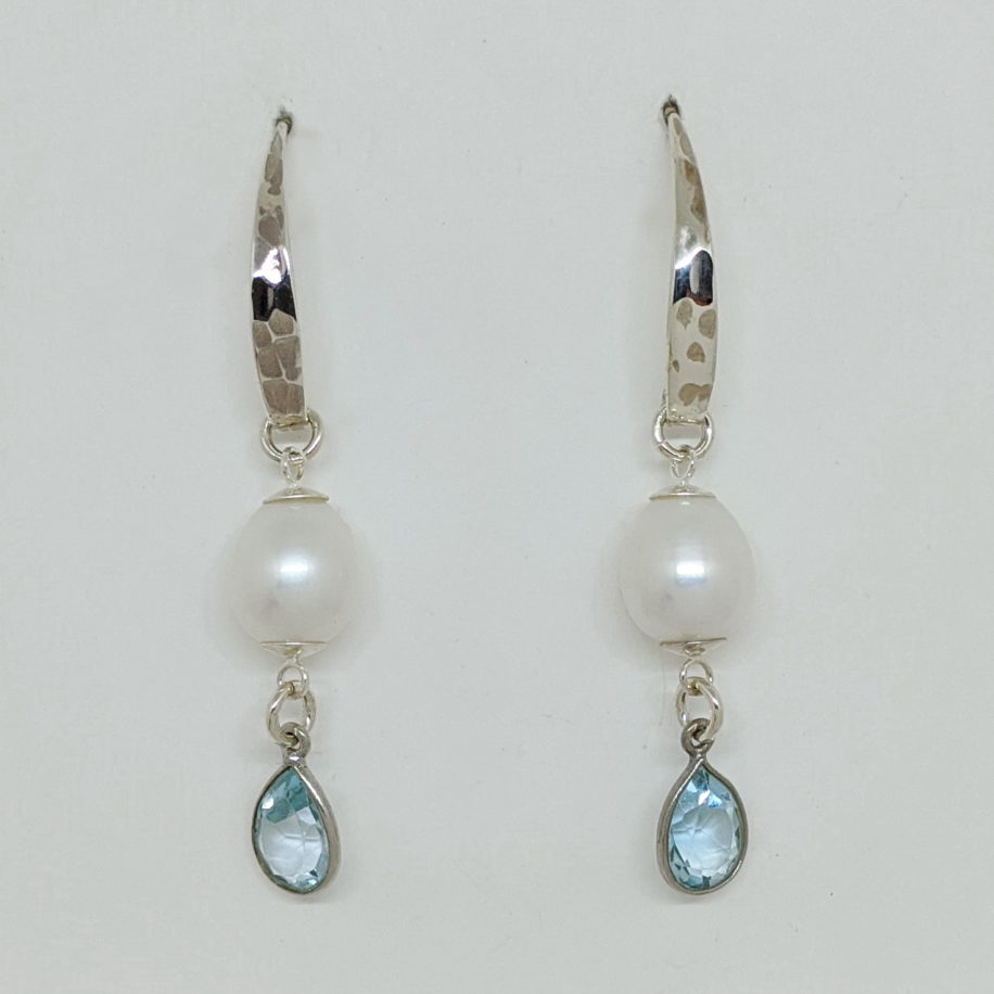 Pearl, Topaz & Sterling Silver Earrings by Val Nunns at The Avenue Gallery, a contemporary art gallery in Victoria BC, Canada