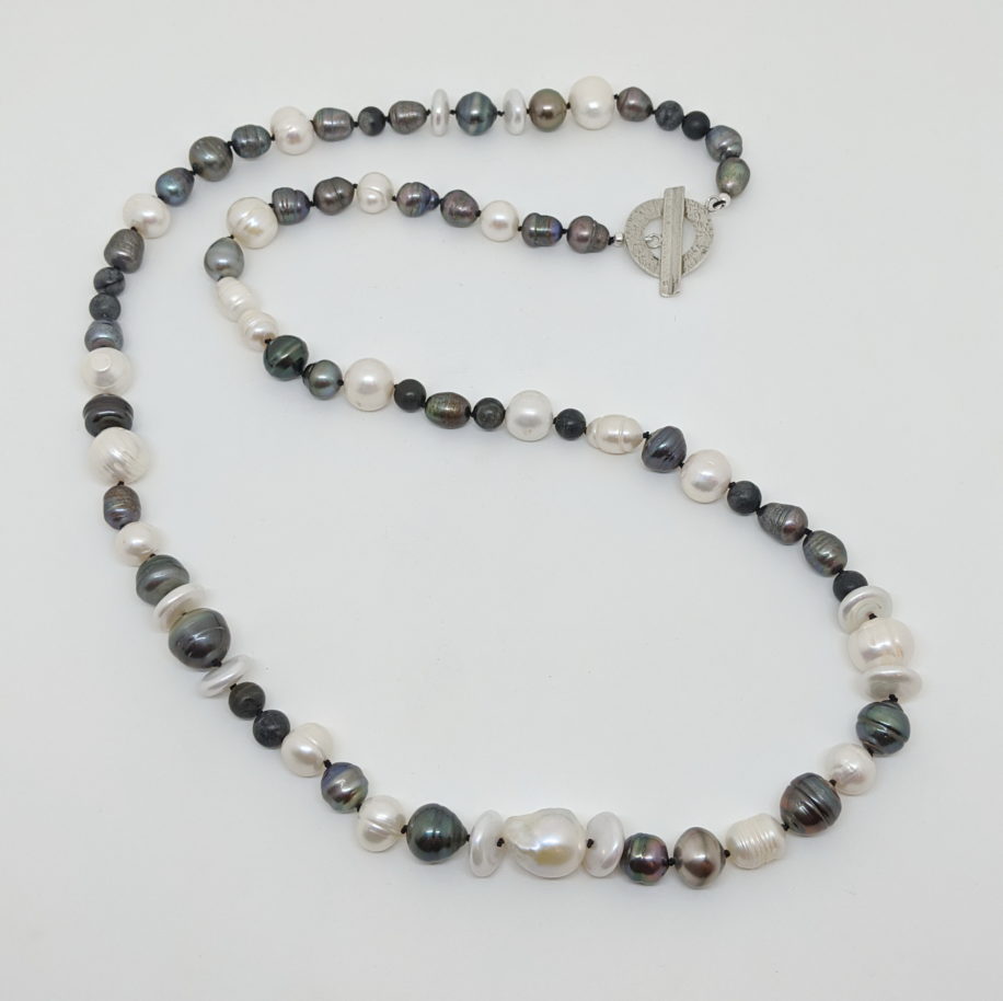 Long Mixed Pearls & Quartz Necklace by Val Nunns at The Avenue Gallery, a contemporary art gallery in Victoria BC, Canada