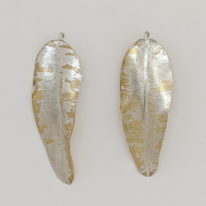 Silver Infused Bronze Fold Form Leaf Earrings (Medium) by Darlene Letendre at The Avenue Gallery, a contemporary fine art gallery in Victoria, BC, Canada.