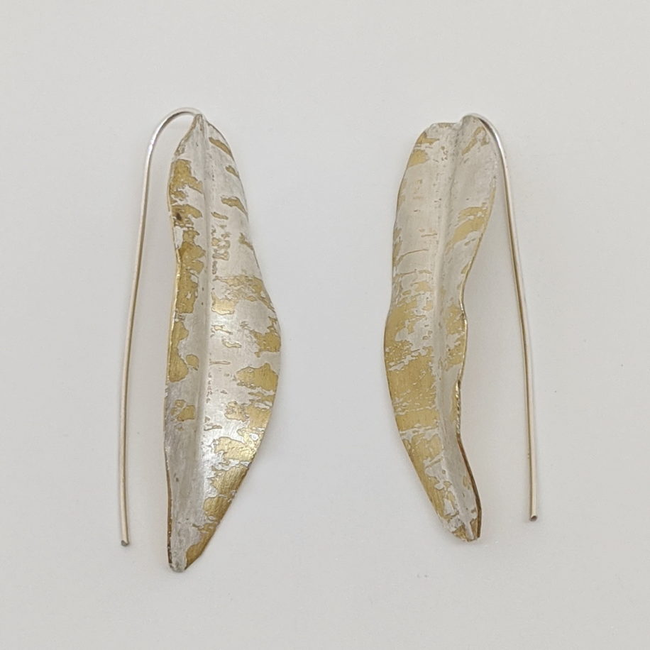 Silver Infused Bronze Fold Form Leaf Earrings (Medium) by Darlene Letendre at The Avenue Gallery, a contemporary fine art gallery in Victoria, BC, Canada.
