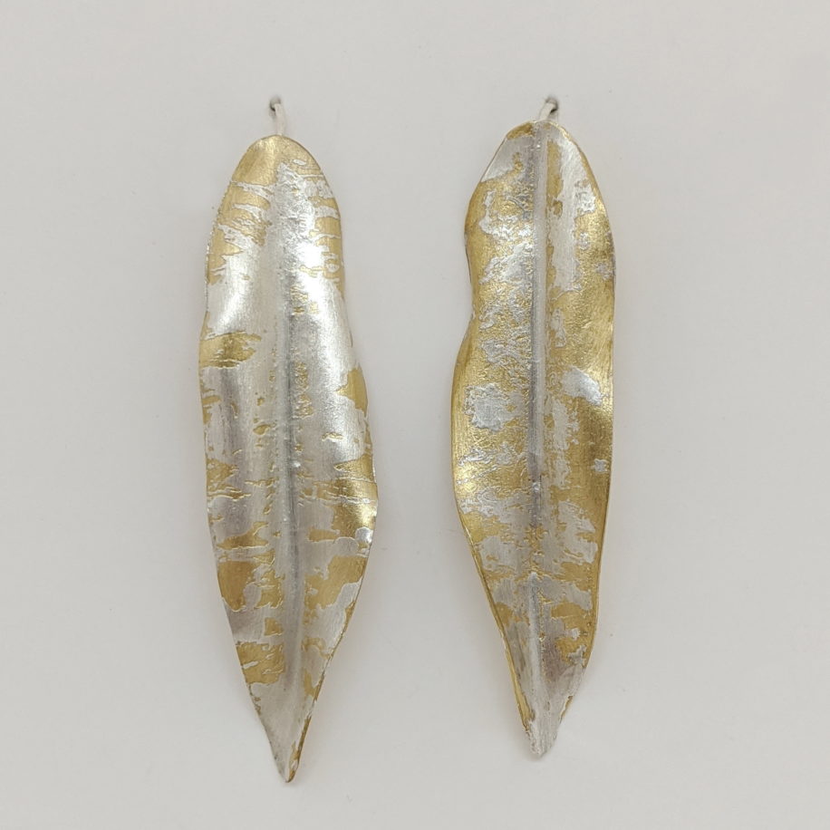 Silver Infused Bronze Fold Form Leaf Earrings (Large) by Darlene Letendre at The Avenue Gallery, a contemporary fine art gallery in Victoria, BC, Canada.