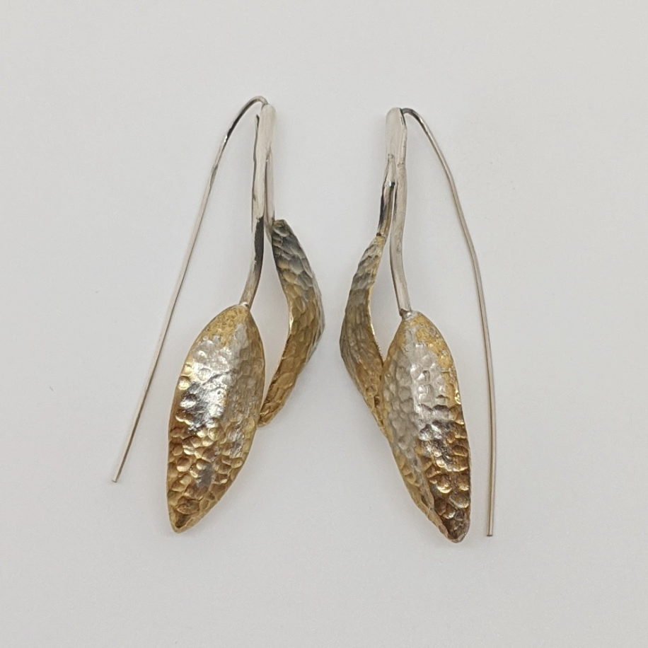 Double Leaf Silver Infused Bronze Earrings by Darlene Letendre at The Avenue Gallery, a contemporary fine art gallery in Victoria, BC, Canada.