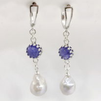White Baroque Pearl, Tanzanite & Sterling Silver Earrings by Val Nunns at The Avenue Gallery, a contemporary fine art gallery in Victoria, BC, Canada.