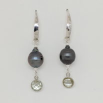 Hammered Sterling Earrings with Tahitian Pearl & Green Amethyst by Val Nunns at The Avenue Gallery, a contemporary fine art gallery in Victoria, BC, Canada