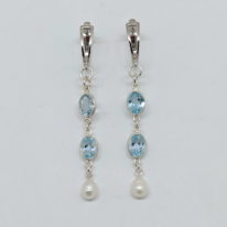 Leverback Sterling Earrings with Blue Topaz & Freshwater Pearl by Val Nunns at The Avenue Gallery, a contemporary fine art gallery in Victoria, BC, Canada