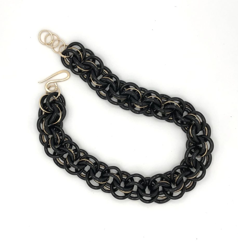 Black Chain Necklace with Brass Rings by Minori Takagi at The Avenue Gallery, a contemporary fine art gallery in Victoria, BC, Canada.