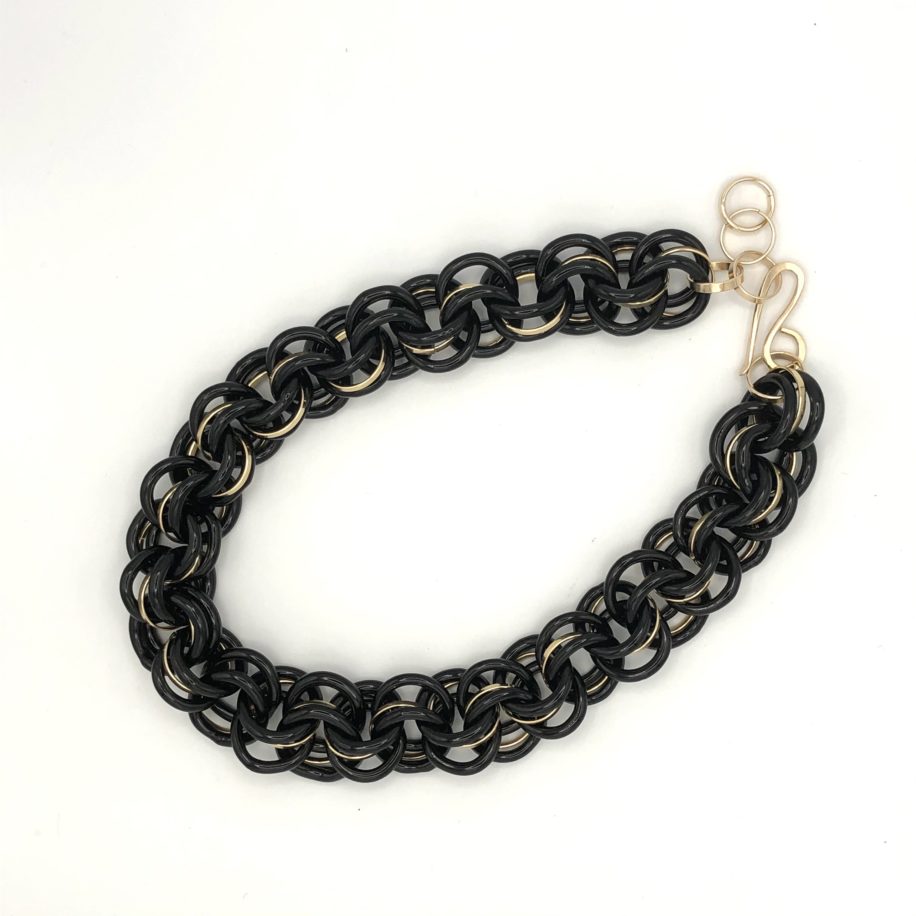 Black Chain Necklace with Brass Rings by Minori Takagi at The Avenue Gallery, a contemporary fine art gallery in Victoria, BC, Canada.