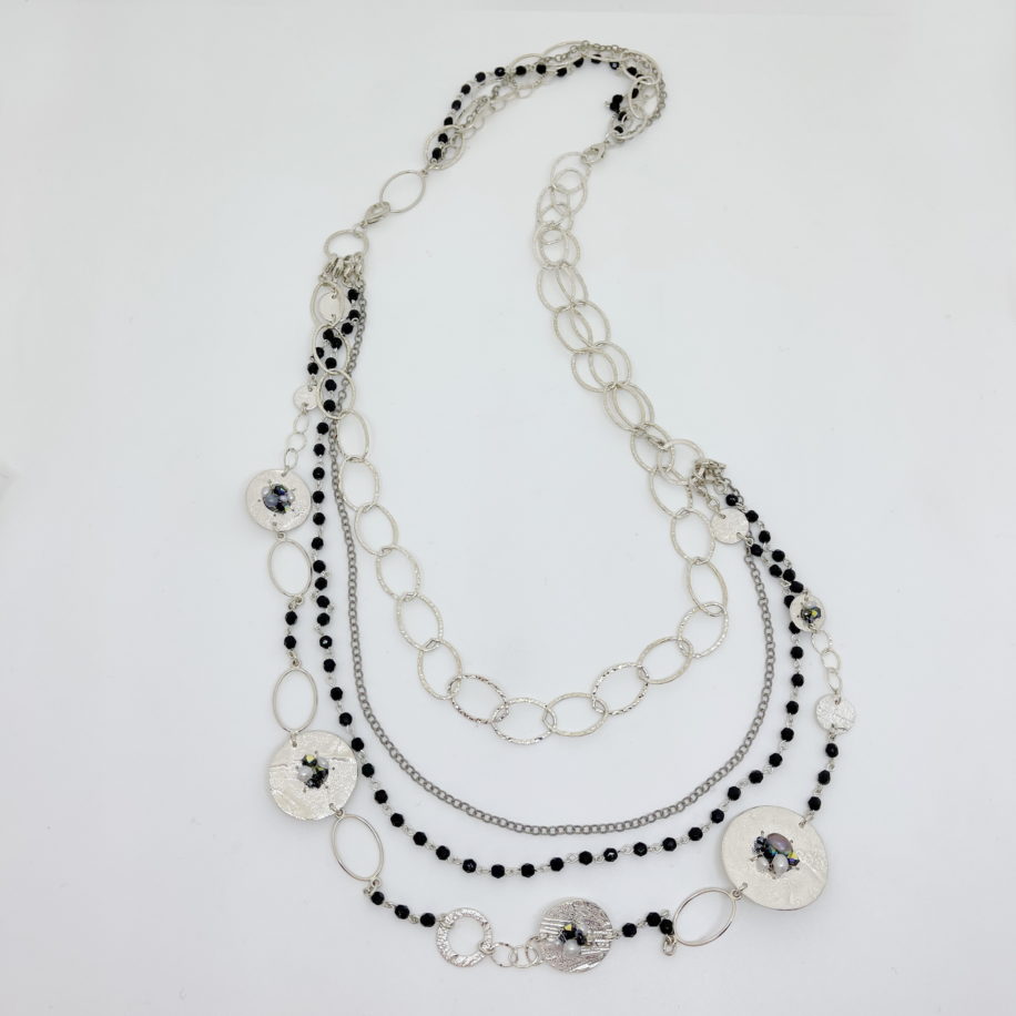 Black Multistrand Necklace with Swarovski Crystals & Freshwater Pearls by Veronica Stewart at The Avenue Gallery, a contemporary fine art gallery in Victoria, BC, Canada.