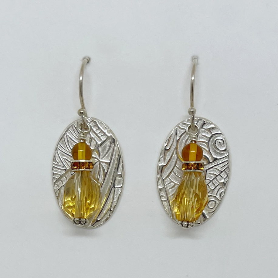 Fine Silver Textured Earrings with Citrine & Amber (Small) by Veronica Stewart at The Avenue Gallery, a contemporary fine art gallery in Victoria, BC, Canada.