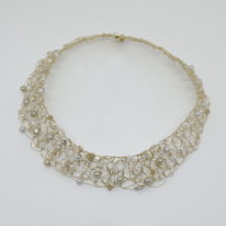 Gold-Fill Crocheted Collar with Freshwater Pearls and Swarovski Crystals by Veronica Stewart at The Avenue Gallery, a contemporary fine art gallery in Victoria, BC, Canada.
