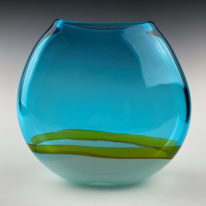 Abstract Landscape Vase (Copper Blue, Celadon) by Lisa Samphire at The Avenue Gallery, a contemporary fine art gallery in Victoria, BC, Canada.
