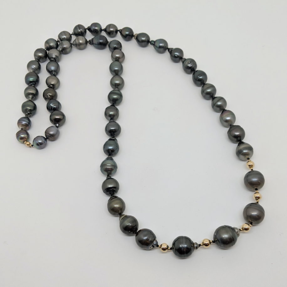 Tahitian Pearl Necklace with 14kt. Gold Beads by Val Nunns at The Avenue Gallery, a contemporary fine art gallery in Victoria, BC, Canada.