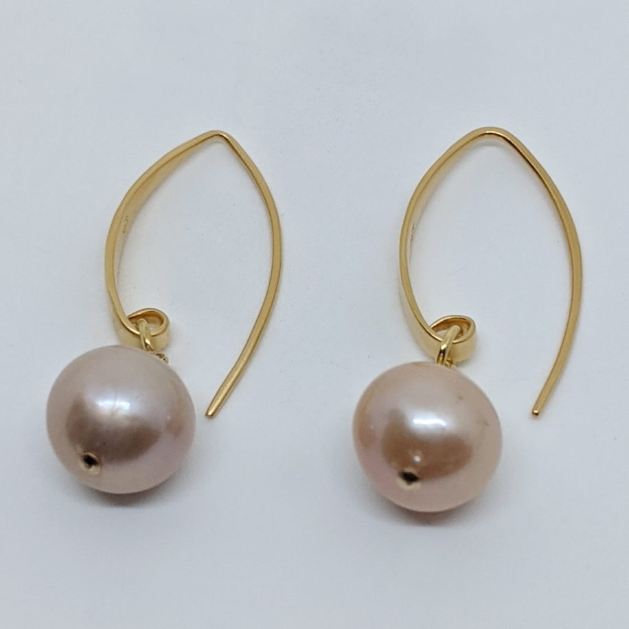 24kt. Satin Finish Heavy Gold Plate & Edison Pearl Earrings by Val Nunns at The Avenue Gallery, a contemporary fine art gallery in Victoria, BC, Canada.