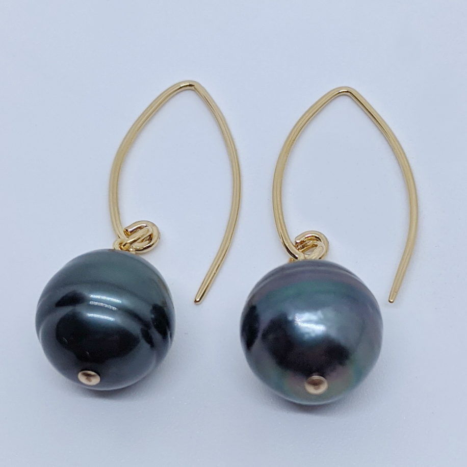 14kt. Gold Plate and Tahitian Pearl Earrings by Val Nunns at The Avenue Gallery, a contemporary fine art gallery in Victoria, BC, Canada.